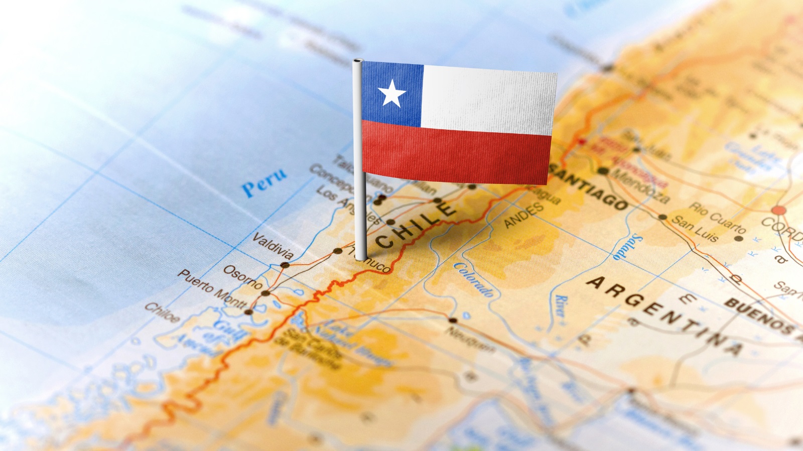 Map showing Chile with Chilean flag
